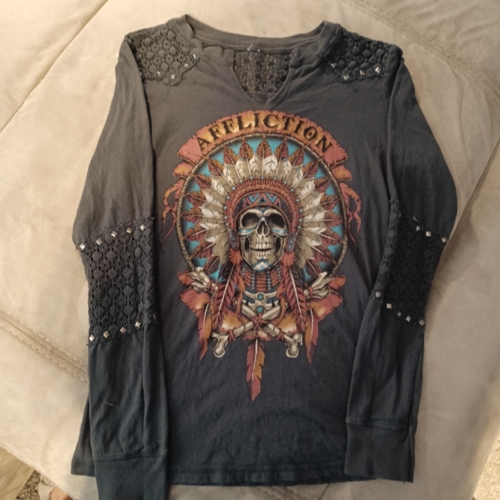 Affliction brand extra small women's long sleeve tee